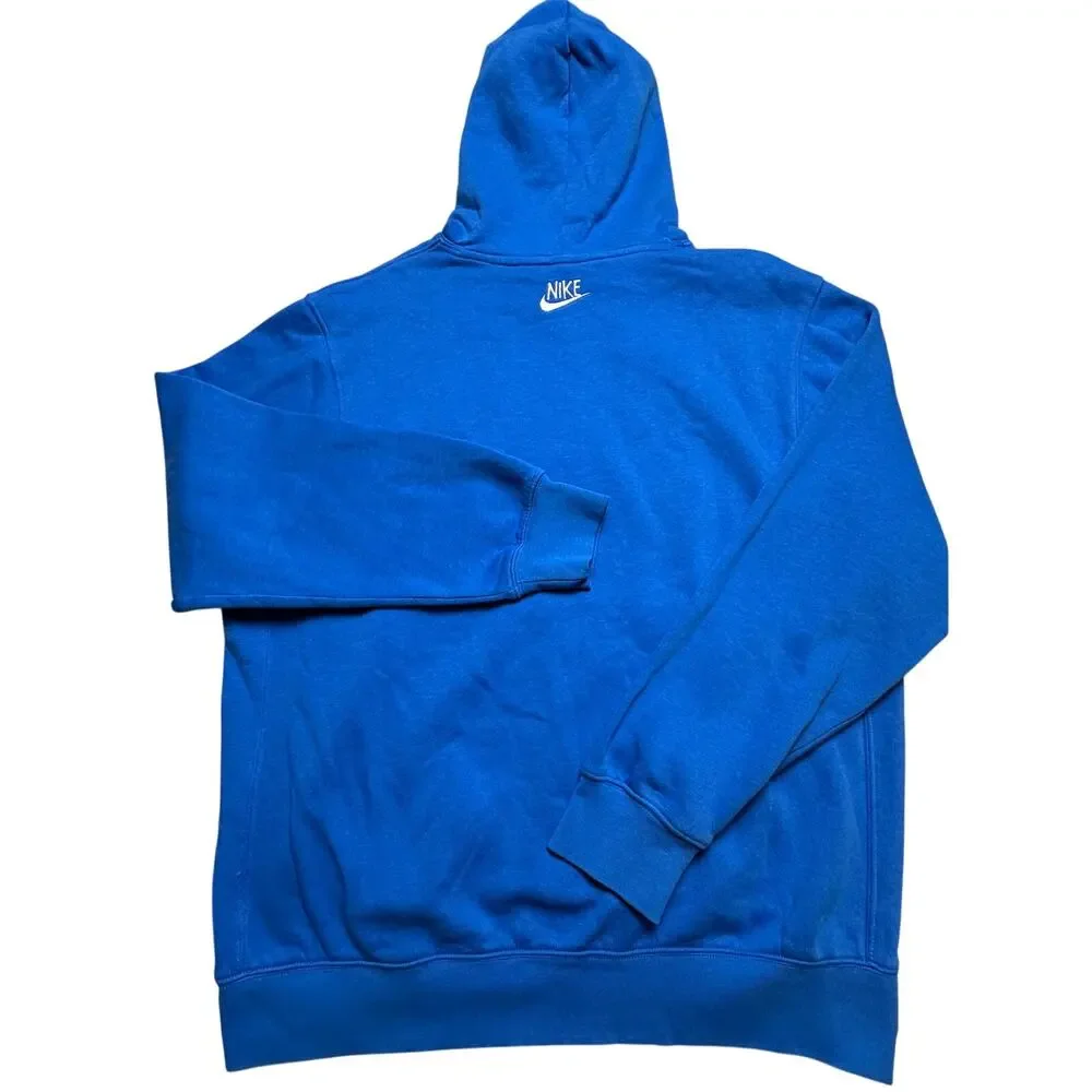 Nike Men’s L Blue Fleece Pullover Hoodie Orange Embroidered Logo FA220106SHK